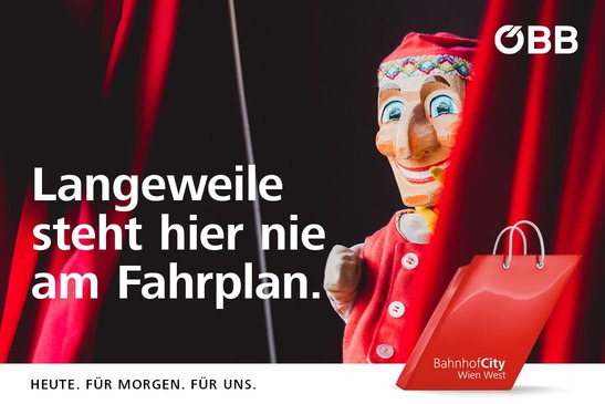 © ÖBB/Kinderfreunde-Noe-Schoengruber Langeweile steht hier nie am Fahrplan. Kasperl-Theater in der BahnhofCity Wien West. Am 8.11., 22.11., 06.12. und 20.12.2022. <br/>Ort: Untergeschoß (gegenüber DEPOT und ACTION)