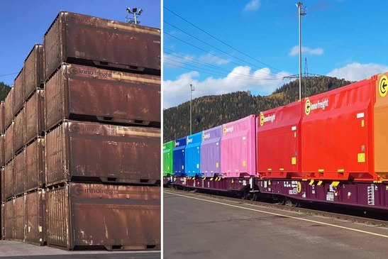 Container before and after repair at the Terminal St. Michael 