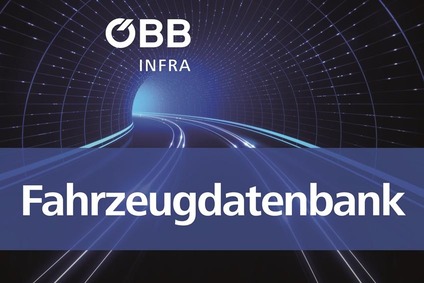 © ÖBB/envfx/adobe.stock.com Teaserbild, Tunnel mit Schienenstrang und Text Fahrzeugdatenbank<br/><br/>