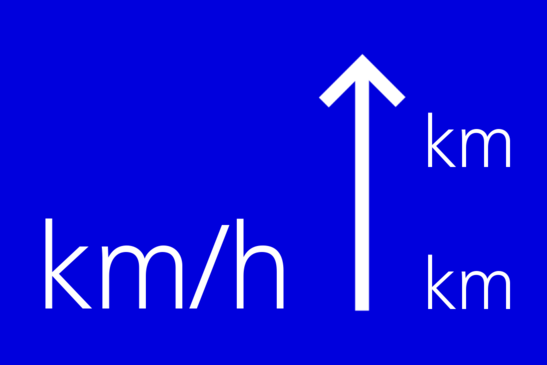 Blaues Teaserbild mit km/h und Pfeil