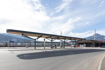 View of Railway Station Liezen and its bus stop.