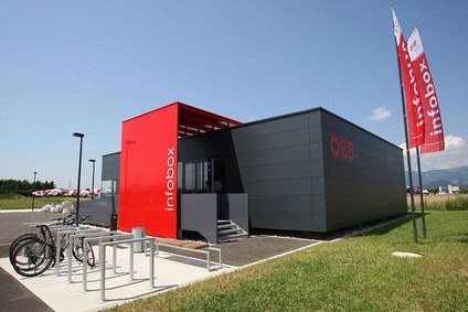 © ÖBB/Dolinsek Außenaufnahme der Koralmbahn Infobox in Kühnsdorf.