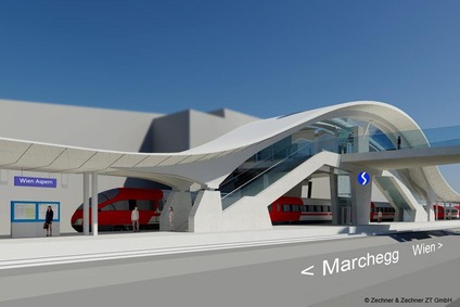 Visualisierung des Bahnhofs Wien Aspern Nord auf der Strecke Marchegg 