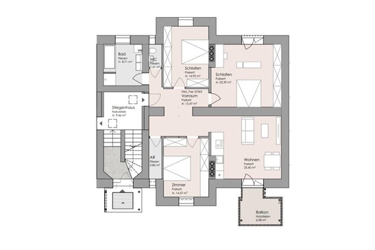 © ÖBB/Spado Architects Grundriss der Wohnung Top 3