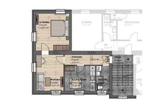 Grundriss der Wohnung Top 04