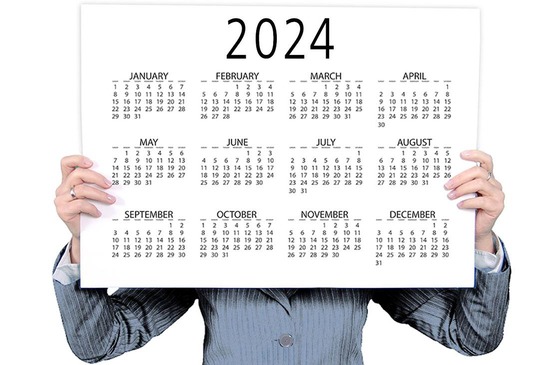 Kalenderblatt mit Zahl 2024