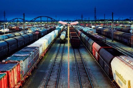 Switching station at night