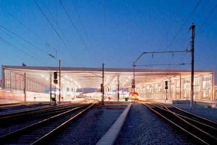 The illuminated station Praterstern at night