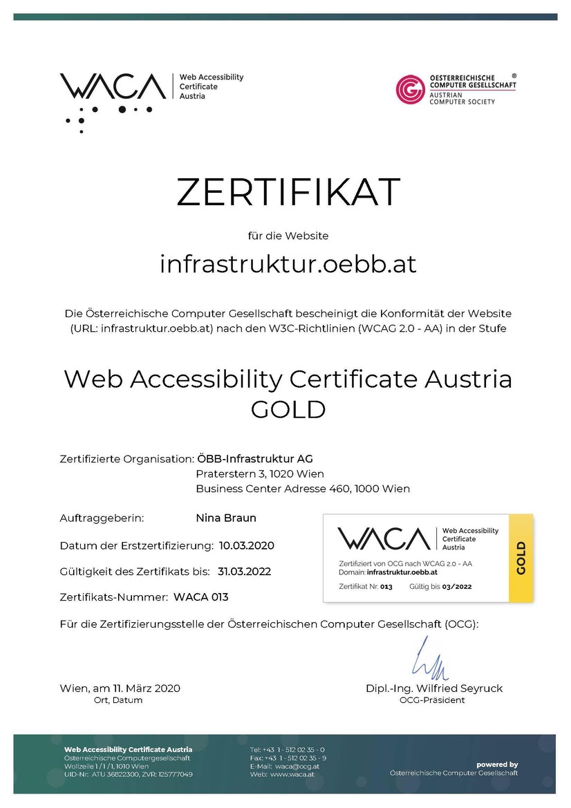 © ÖBB/Waca Gold certification Waca