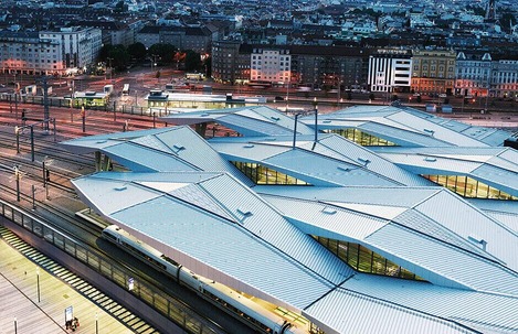 This photo shows a bird's eye view of Vienna Central Station.