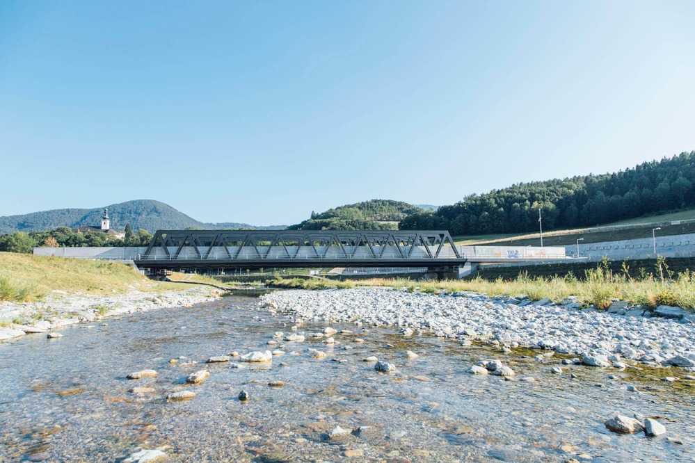 A newly built railway bridge is shown.<br/>