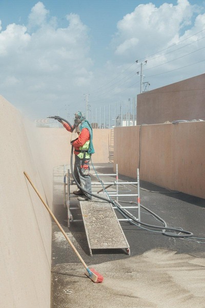 Construction worker works in the underpass