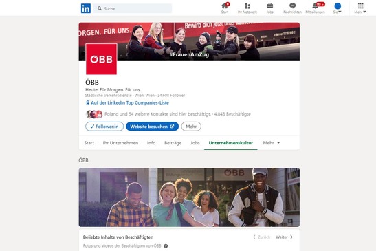 linkedin Seite von der ÖBB
