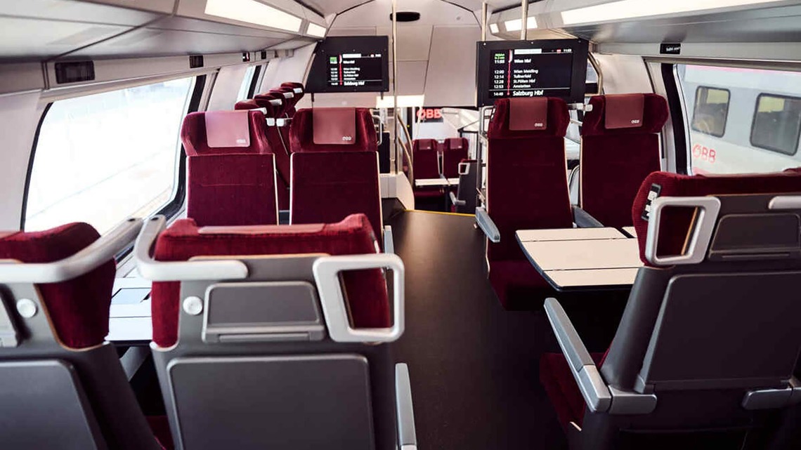 4er-Sitzgruppen in der 2. Klasse im Railjet Doppelstock