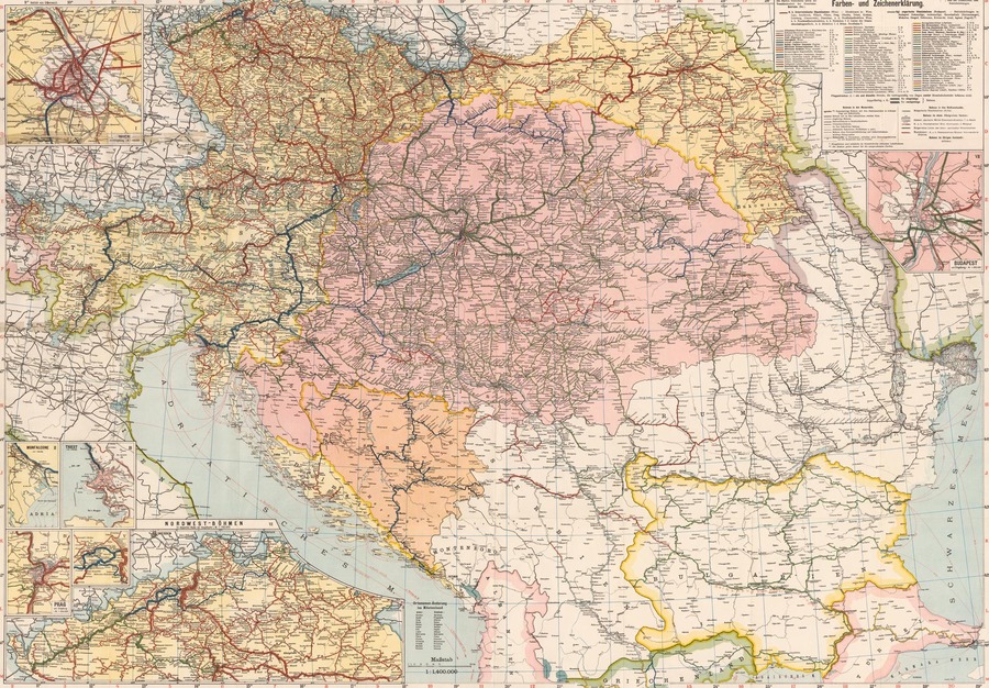 Karte von Streckennetz der österreichischen Bahn um 1918