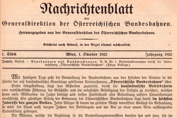 Nachrichtenblatt der Generaldirektion der Österreichischen Bundesbahnen von 01.10.1923
