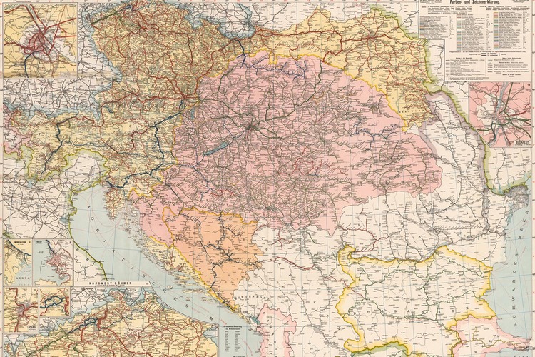 Karte von Streckennetz der österreichischen Bahn um 1918