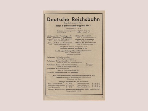 Informationsblatt der Deutschen Reichsbahn