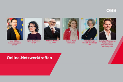 CEO Andreas Matthä, Ines Stilling, Generalsekretärin im Sozialministerium und Initiatorin des Projekts TRAPEZ.Transparente Pensionszukunft, Ingrid Mairhuber, Mitautorin und Forscherin im Teilprojekt TRAPEZ.Analyse sowie Marion Koidl (ABZ*AUSTRIA)