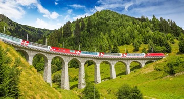 Glacier Express: Bild vom Zug in der grünen Landschaft
