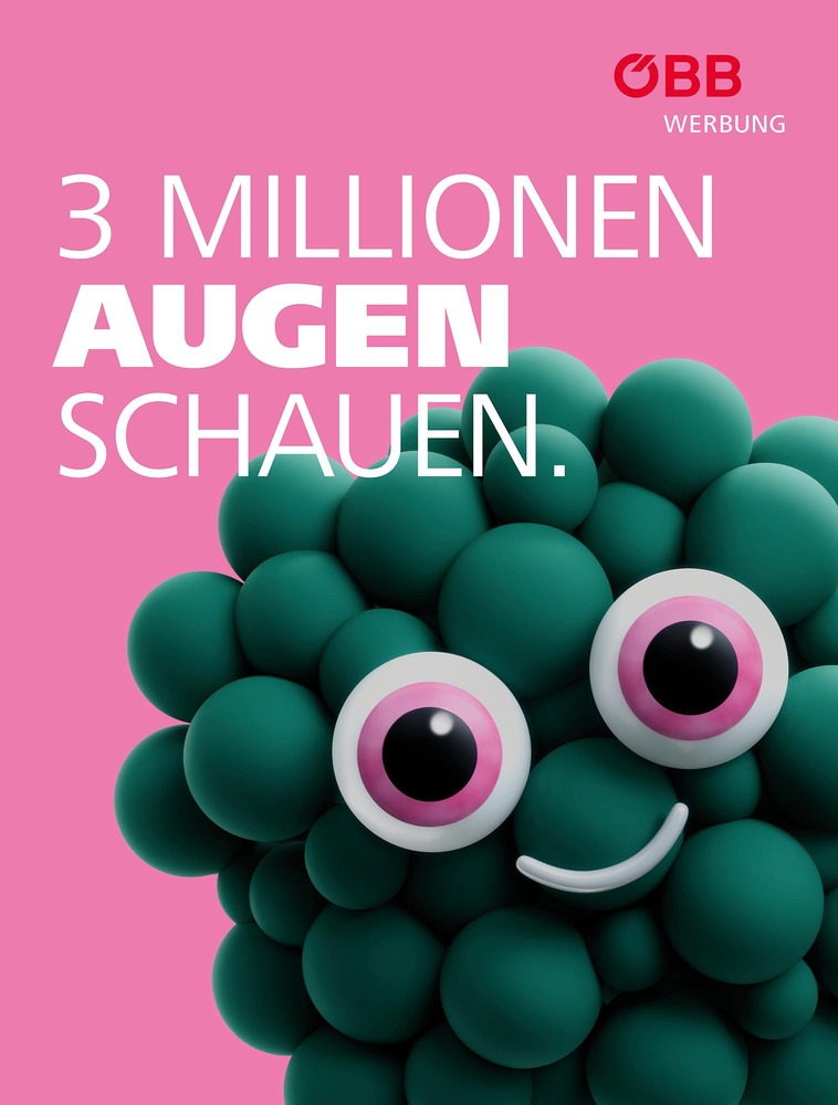 ÖBB-Werbeplakat von Werbefigur Berrie
