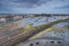 Nachtansicht des Hauptbahnhof Wien von oben