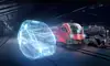 Bild von alter Lokomotive, modernem Railjet und Zug in der Zukunft nebeneinander