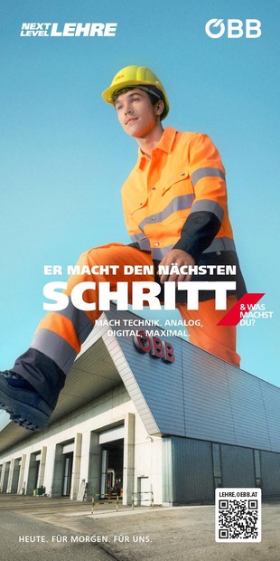 Folder Deckblatt Technisches Sujet<br/>Text: Faires Gehalt, genug Freizeit und gute Jobchancen? #NASICHER<br/>ÖBB NEXT LEVEL LEHRE - Technisch; Als technischer Lehrling bei den ÖBB kannst du dir sicher sein, dass du eine fundierte Ausbildung in einem Lehrberuf deiner Wahl erhälst. Alle Infos zu den technischen Lehrberufen, die dir bei den ÖBB zur Auswahl stehen, findest du auf den nächsten Seiten. JETZT BEWERBEN AUF NASICHER.AT