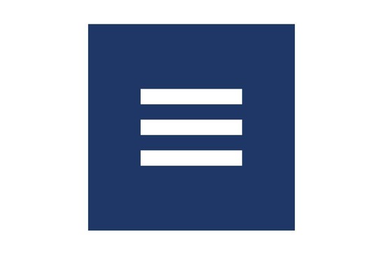 Icon Burgermenu, Textinsert: weißer Hintergrund, blaues Kästchen mit weißen Linien