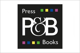 Press and Books Logo, grün-gelb-blau-rosa, weiße Schrift auf schwarzem Hintergrund