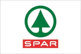 Spar Logo, weißer Hintergrund, grünes Icon, rotes Viereck mit weißer Schrift