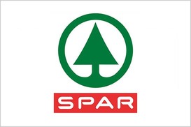 Spar Logo, weißer Hintergrund, grünes Icon, rotes Viereck mit weißer Schrift