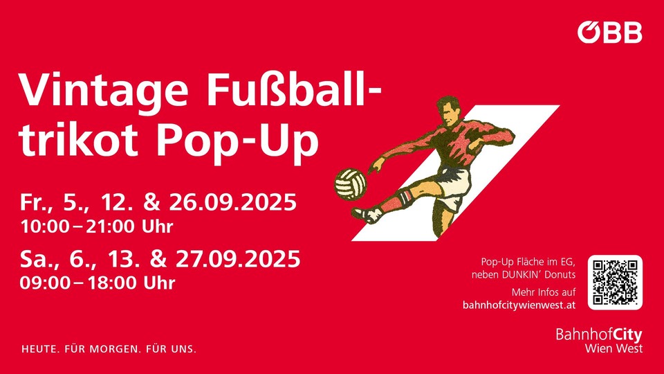 Werbebanner für den Vintage Fußballtrikot Pop-Up am Westbahnhof