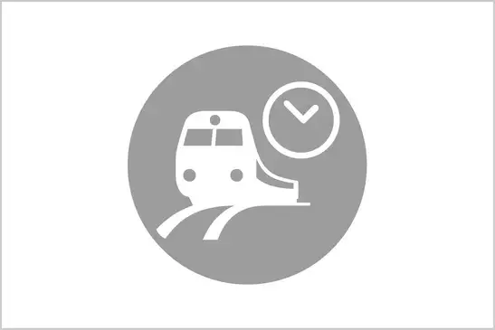 Zug mit Uhr - Abfahrt, Ankunft