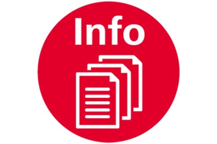 Symbolbild Dokumente zur Information<br/>Textinsert: roter Kreis, weiß Info und 3 Notizzettel hintereinander