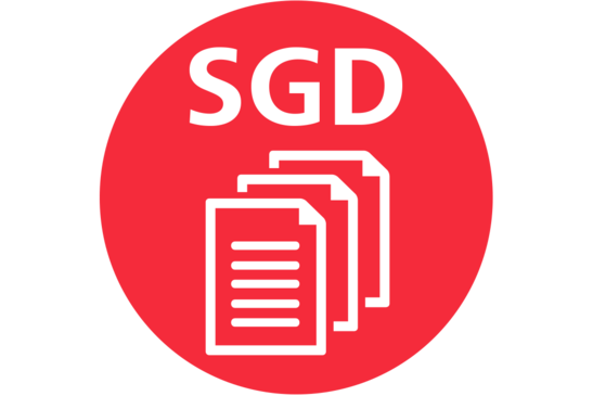Symbolbild für Dokumente SGD<br/>Textinsert: roter Kreis, weiß SGD, 3 Notizzettel weiß hintereinander