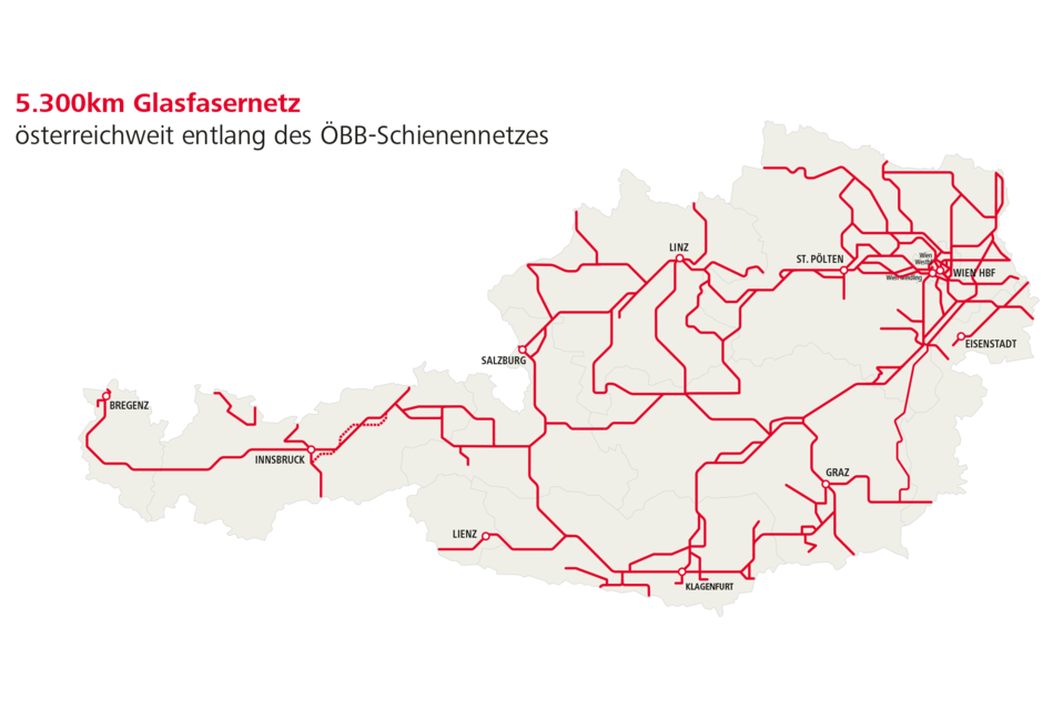 Map of Austria showing the railfiber service