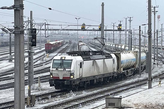 New train product, train travelling on tracks in the snow
