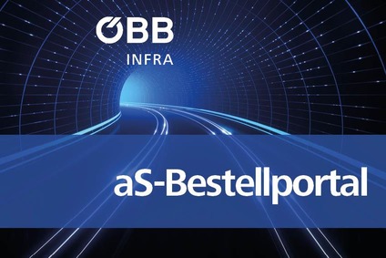 Teaserbild, Tunnel mit Schienenstrang, Dokumentensymbolen und Text aS-Bestellportal