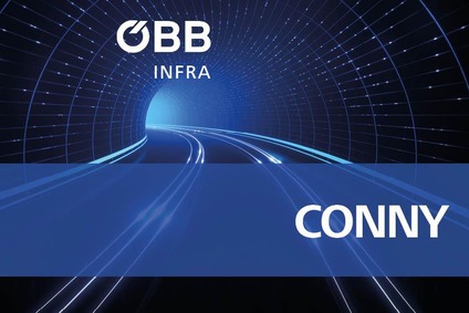© ÖBB/envfx/adobe.stock.com Teaserbild, Tunnel mit Schienenstrang und Text CONNY