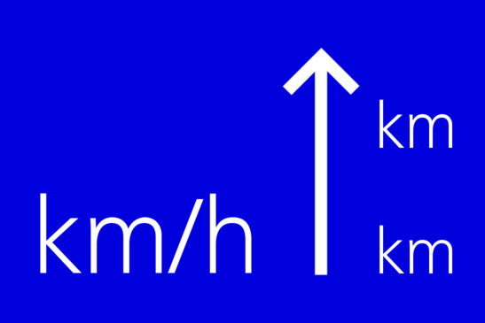 Blue teaser image with km/h and arrow