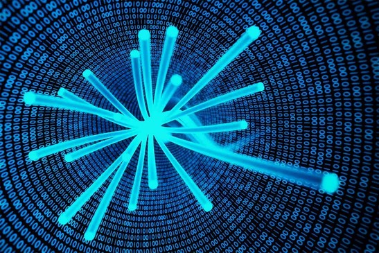 Fiber optic cable blue, digits 1 and 0 in background