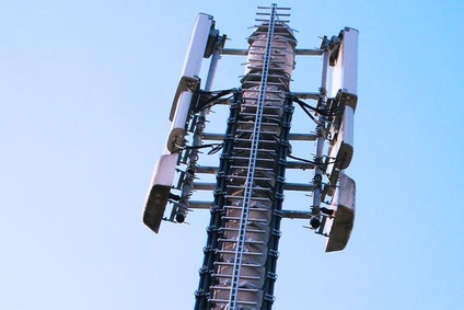 Radio mast against blue sky