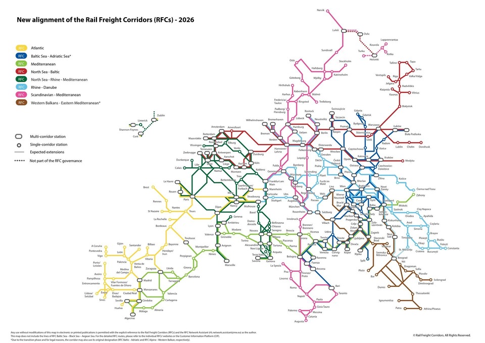Map rail freight corridors of RFC