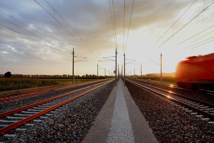 Train route with train passing