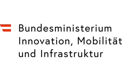 Logo Bundesministerium Innovation, Mobilität und Infrastruktur<br/>Textinsert: weißer Hintergrund, links Österreichfahne, rechts schwarz Bundesministerium Innovation, Mobilität und Infrastruktur