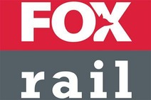Logo Foxrail<br/>Textinsert: roter Balken, weiß FOX, grauer Balken, weiß rail