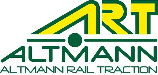 Logo ART Altmann Rail Traction<br/>Textinsert: weißer Hintergrund, oben grün-gelb ART, darunter grün ALTMANN, darunter grün ALTMANN RAIL TRACTION