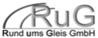 Logo RuG Rund ums Gleis GmbH<br/>Textinsert: grauer Hintergrund, grau RUG, darunter schwarz Rund ums Gleis GmbH
