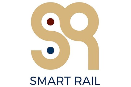 Logo smart rail<br/>Textinsert: weißer Hintergrund, gold-schwarzes Icon, darunter schwarz SMART RAIL